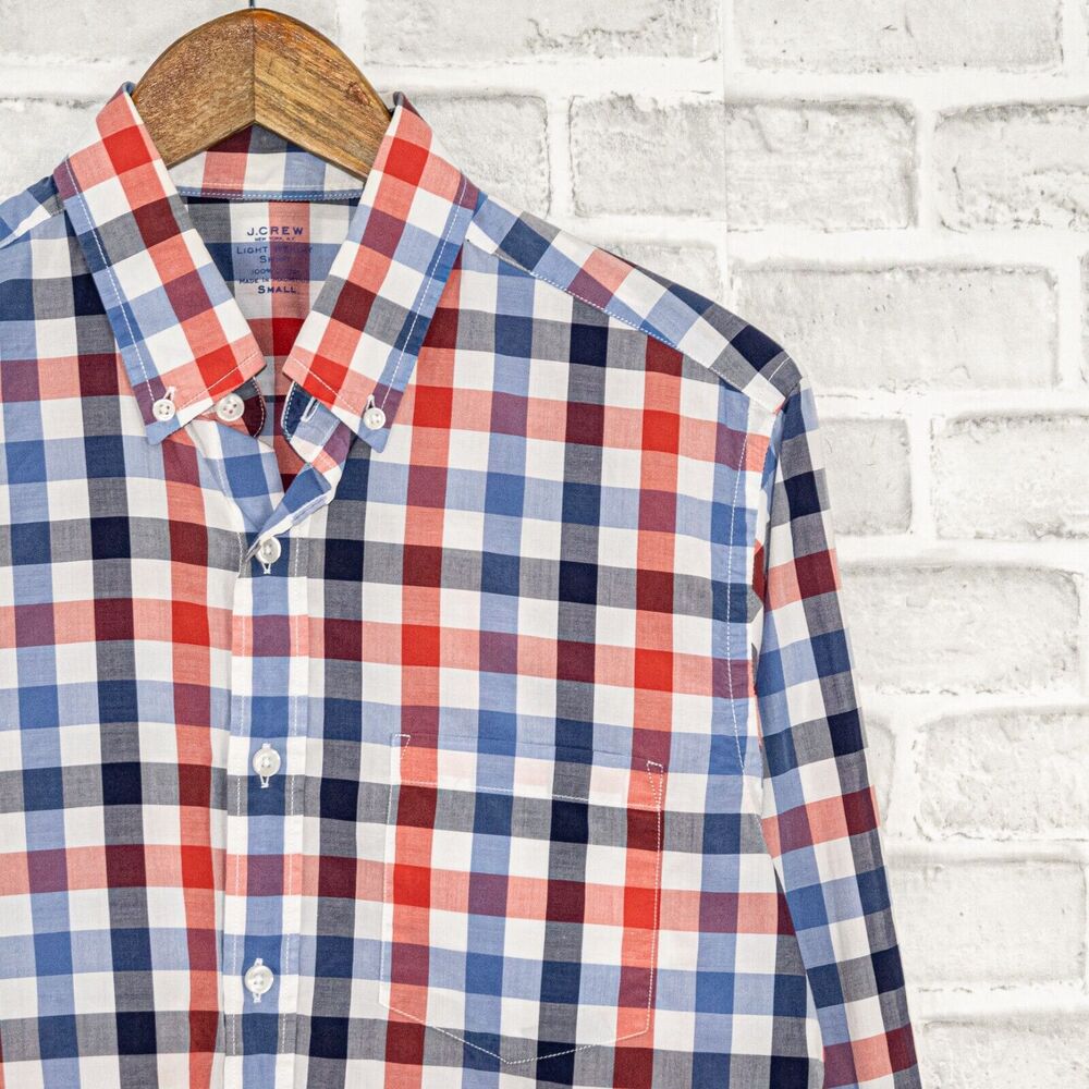 J.Crew Men's Button Down Shirt Blue Red gingham Check Size Small - Picture 2 of 6